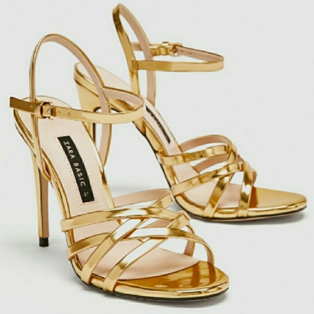 Zara Laminated Strappy Sandals size 6